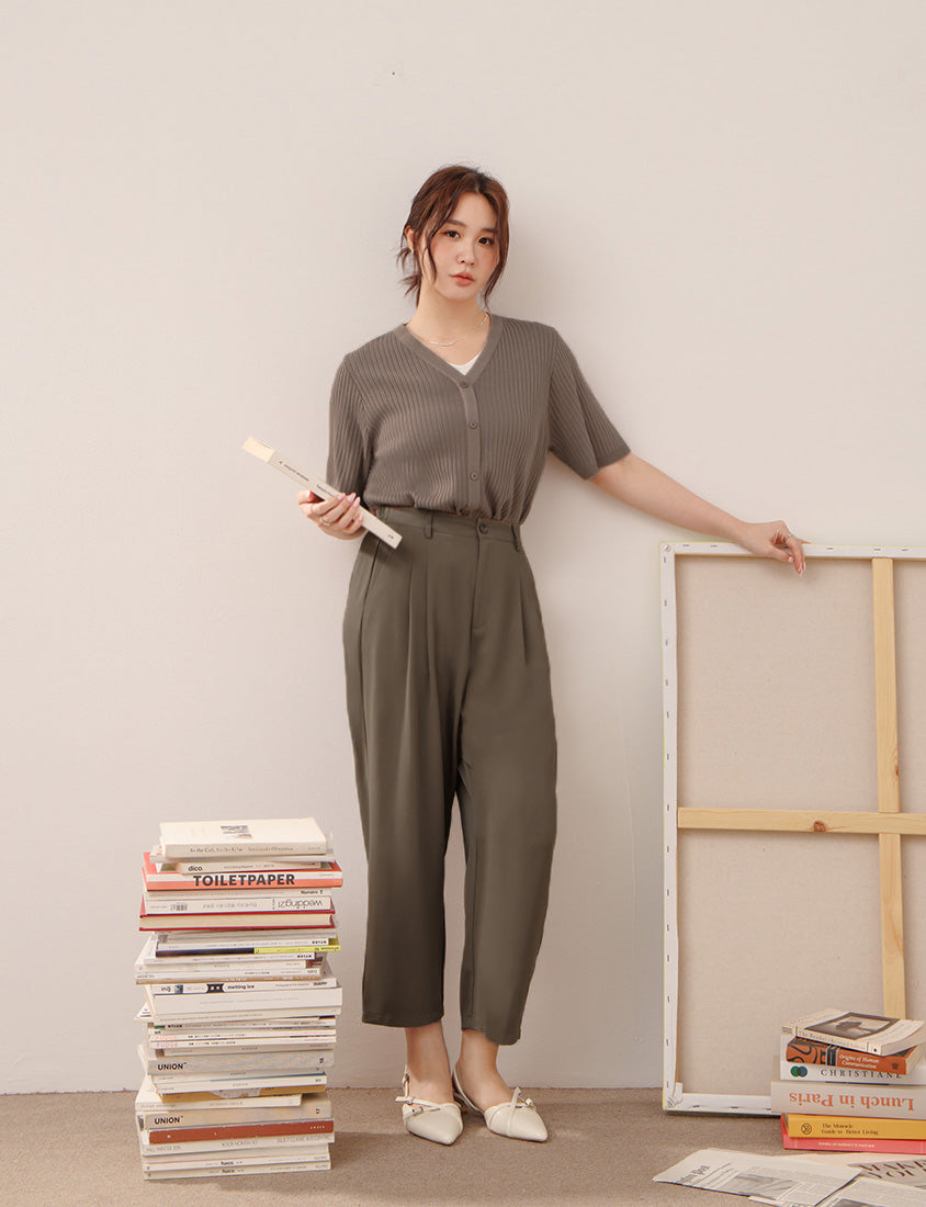 MISS. Minimal Faux Two-Piece Button-Front Knit Plus Size Top