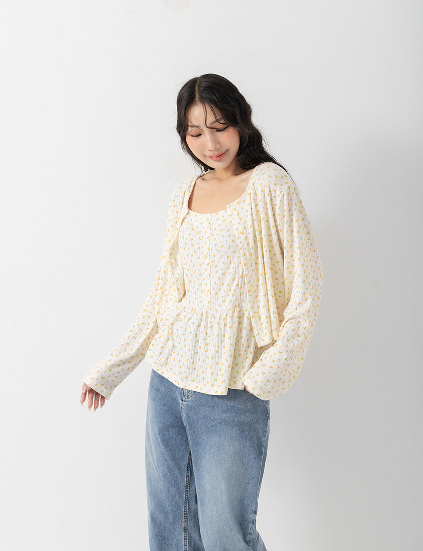 Cream Floral Layered Two-Piece Plus Size Set