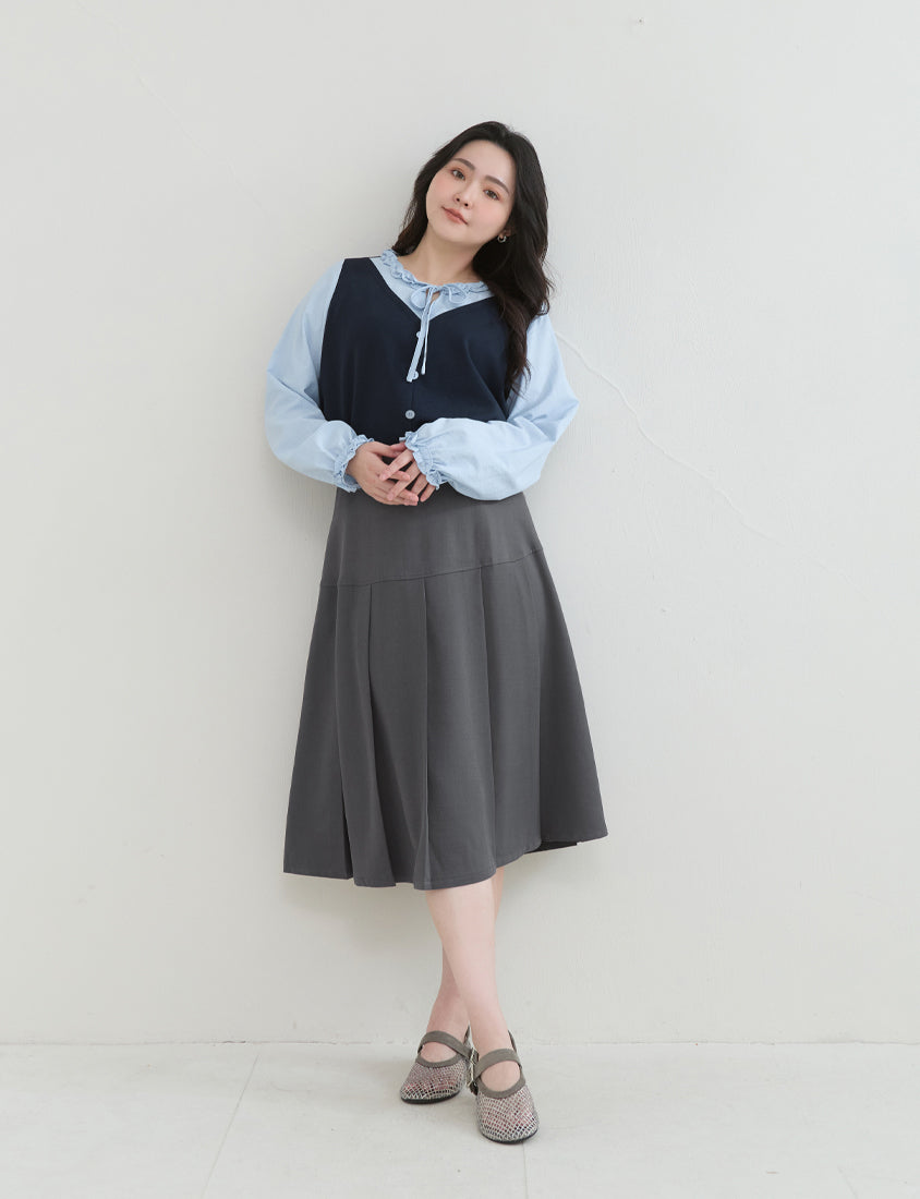 Romantic Ruffle Collar Faux Two Piece Plus Size Top