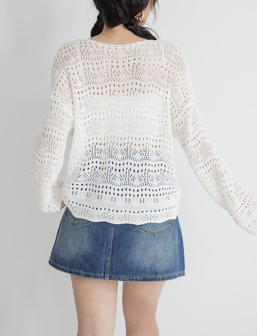 MUA! Lace Openwork Drawstring Knit Plus Size Top