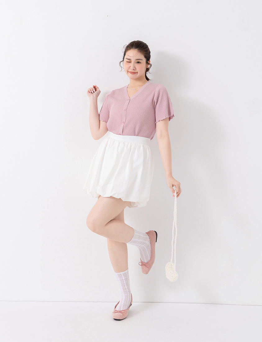 Playful Lettuce-Trim V-Neck Short Sleeve Knit Plus Size Top