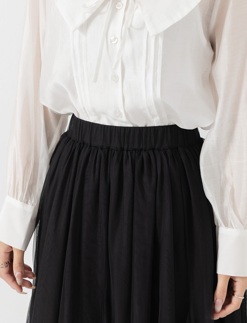 MISS. Elegant Flared Tiered Tulle Plus Size Maxi Skirt
