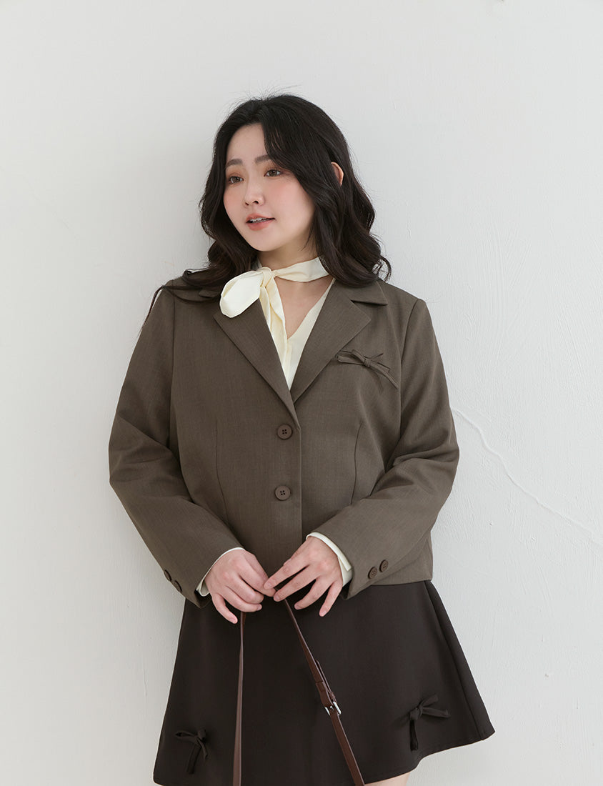 Korean Style Tie Neck Long Sleeve Plus Size Blouse