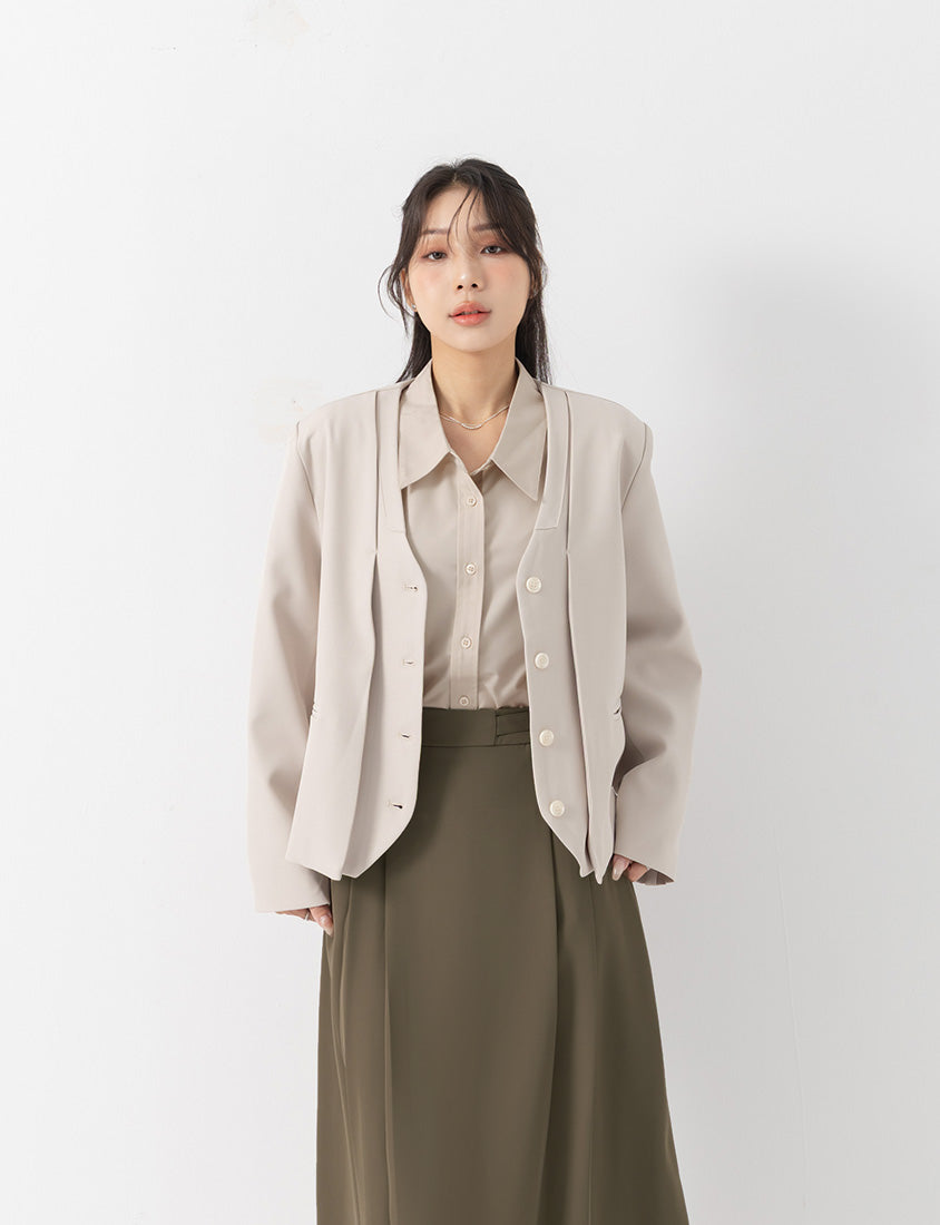 MISS. Easy-Care Contrast Color Long Sleeve Plus Size Shirt