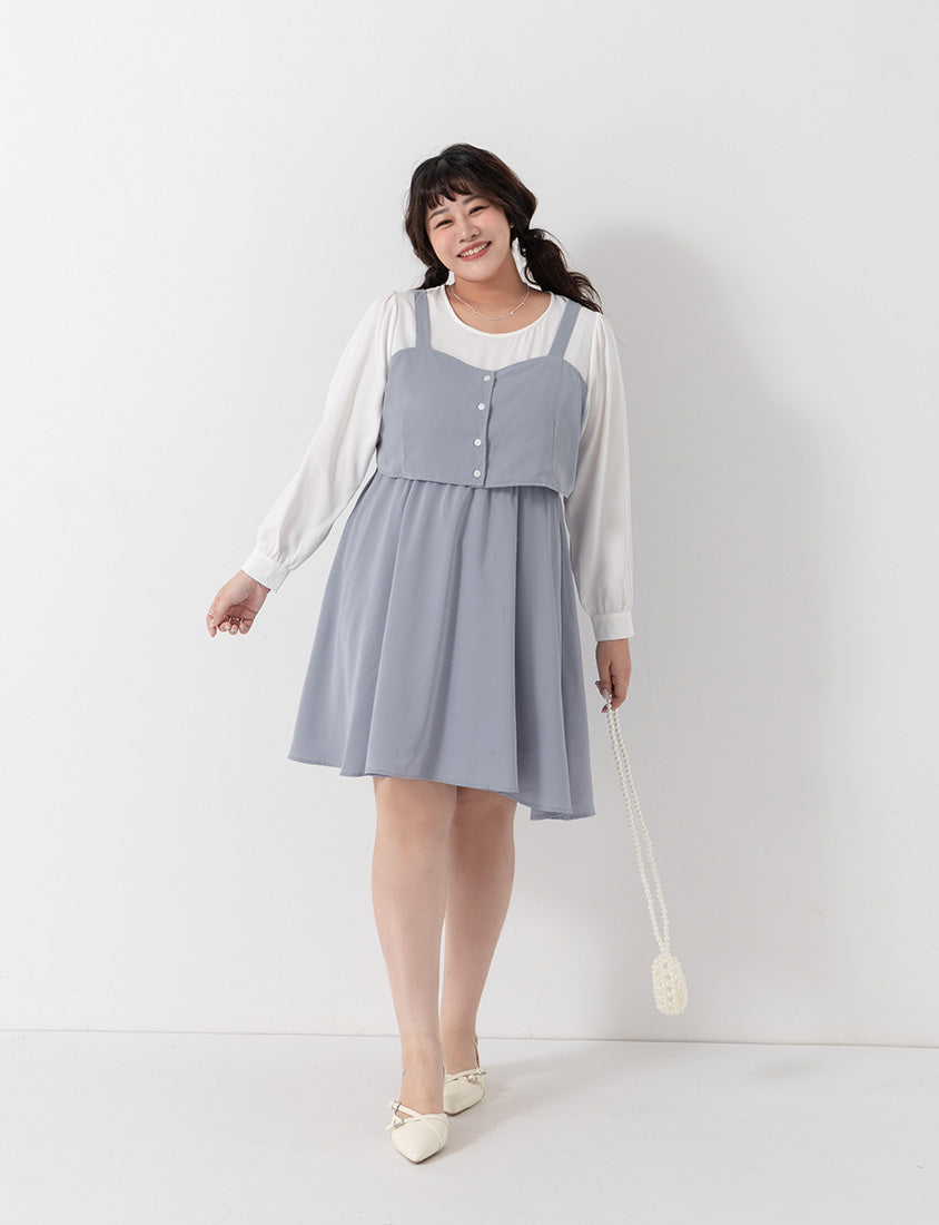 Sweet Slim Fit Faux Two-Piece Plus Size Mini Dress