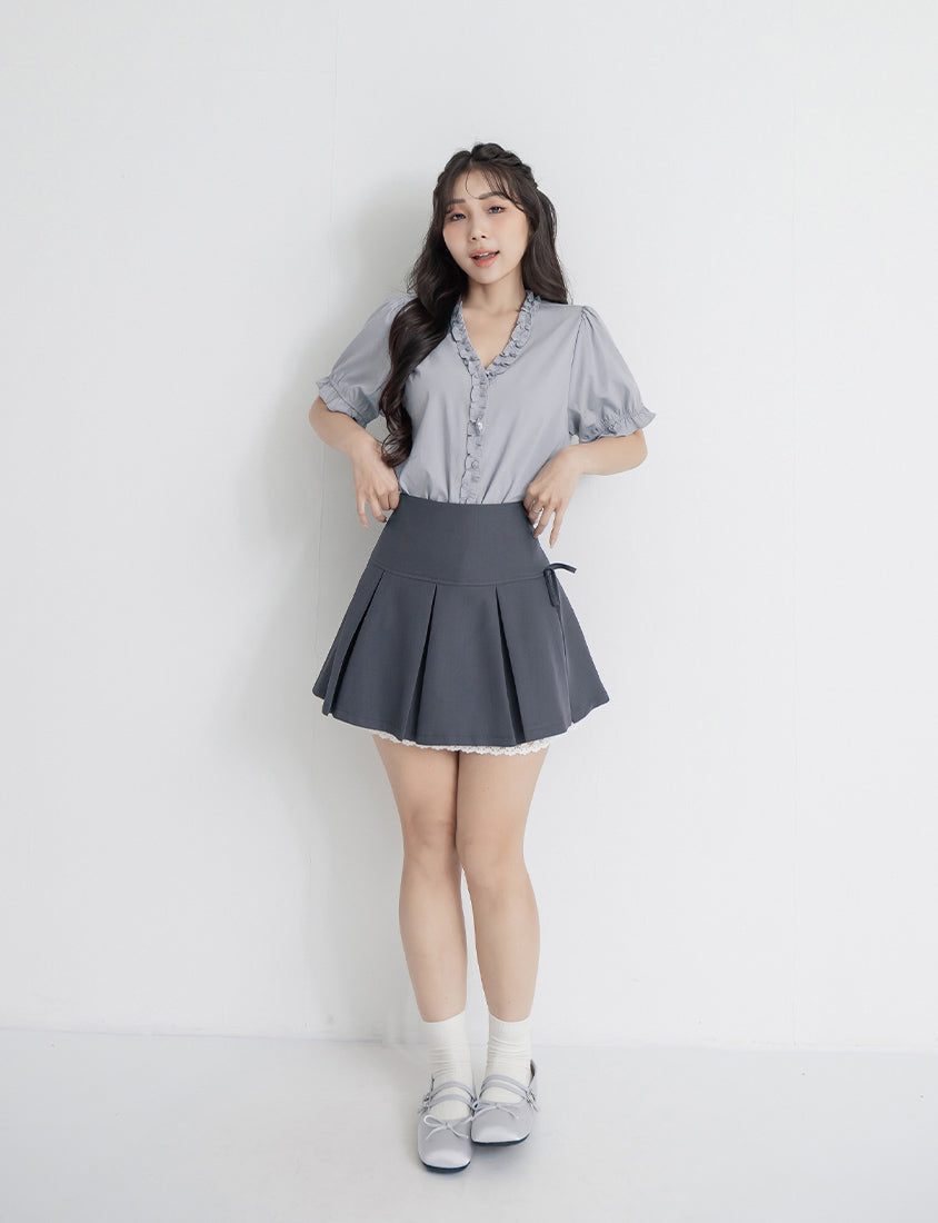 Sweet Bow Lace Pleated Plus Size Mini Skirt