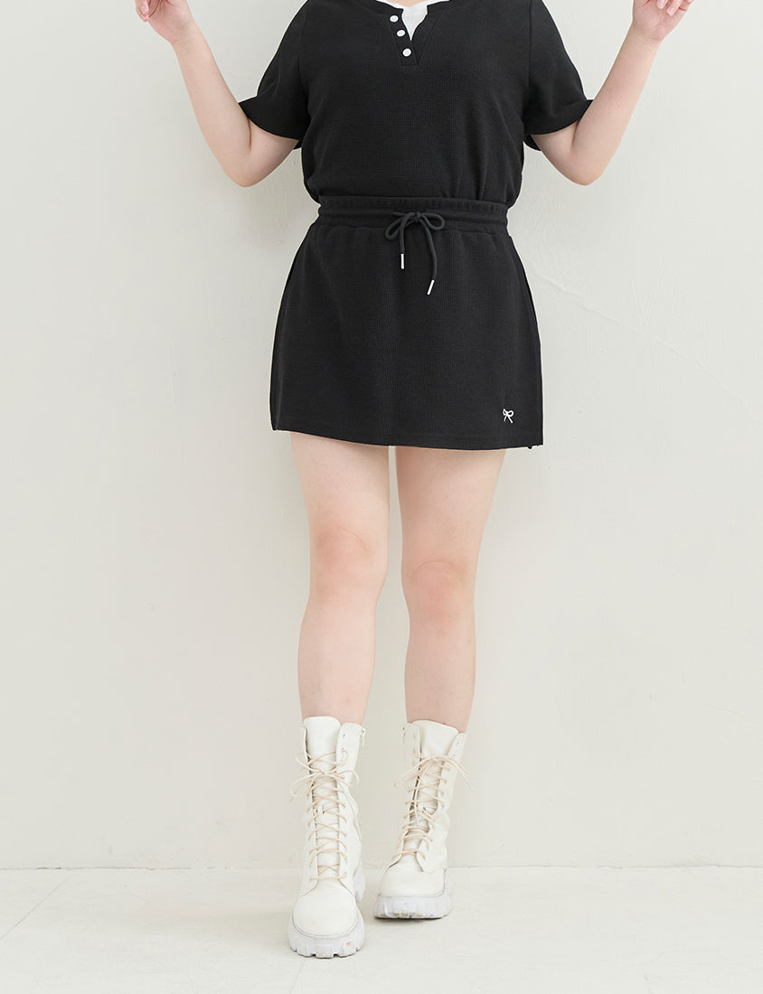 Waffle Knit Butterfly Embroidered Plus Size Skort