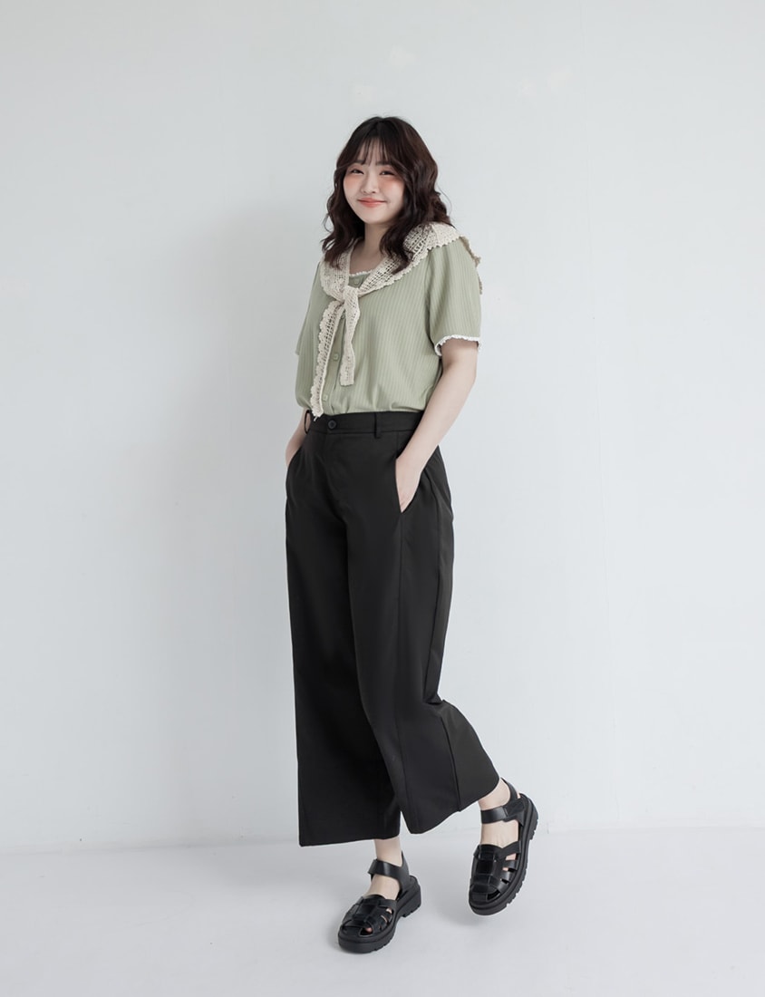 Lace Square Neck Waffle Plus Size Knit Top