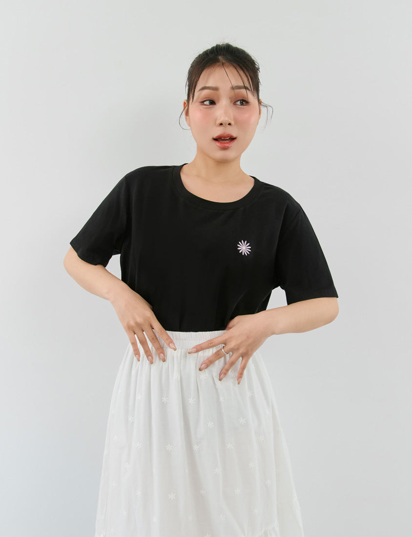 Heavyweight Floral Embroidery Plus Size Crewneck Tee