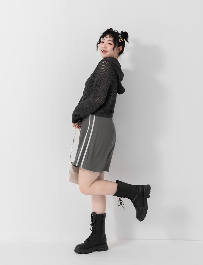 Slim Fit Ribbed V-Neck Letter Print Plus Size Mini Dress