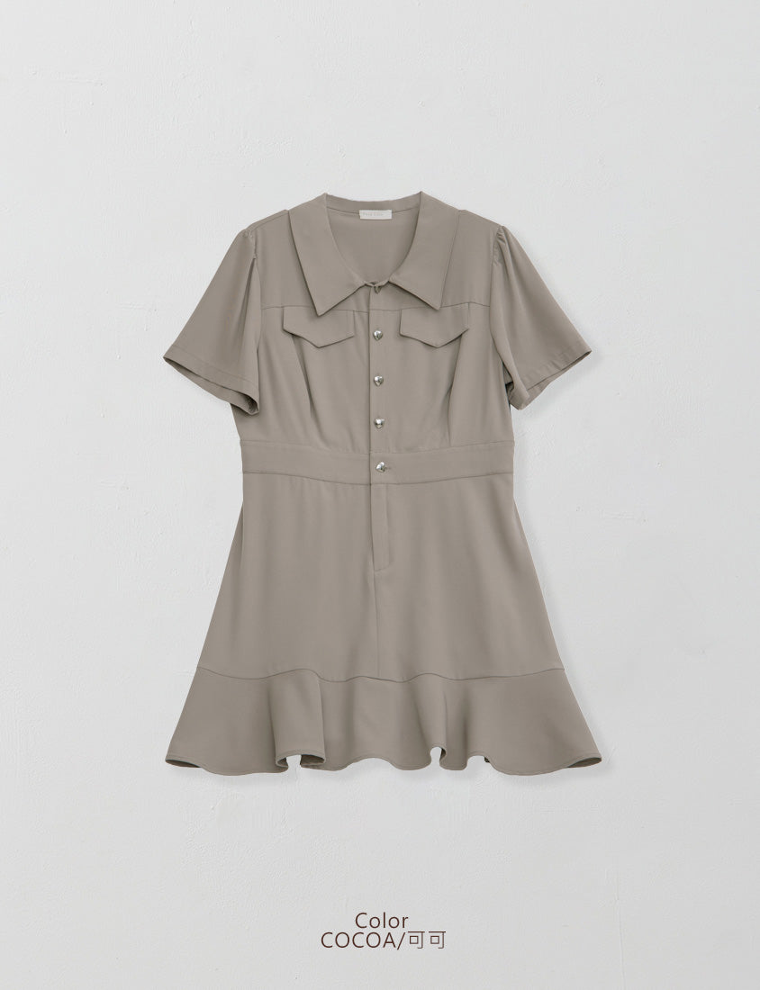 Elegant Heart Button Collar Plus Size Mini Dress