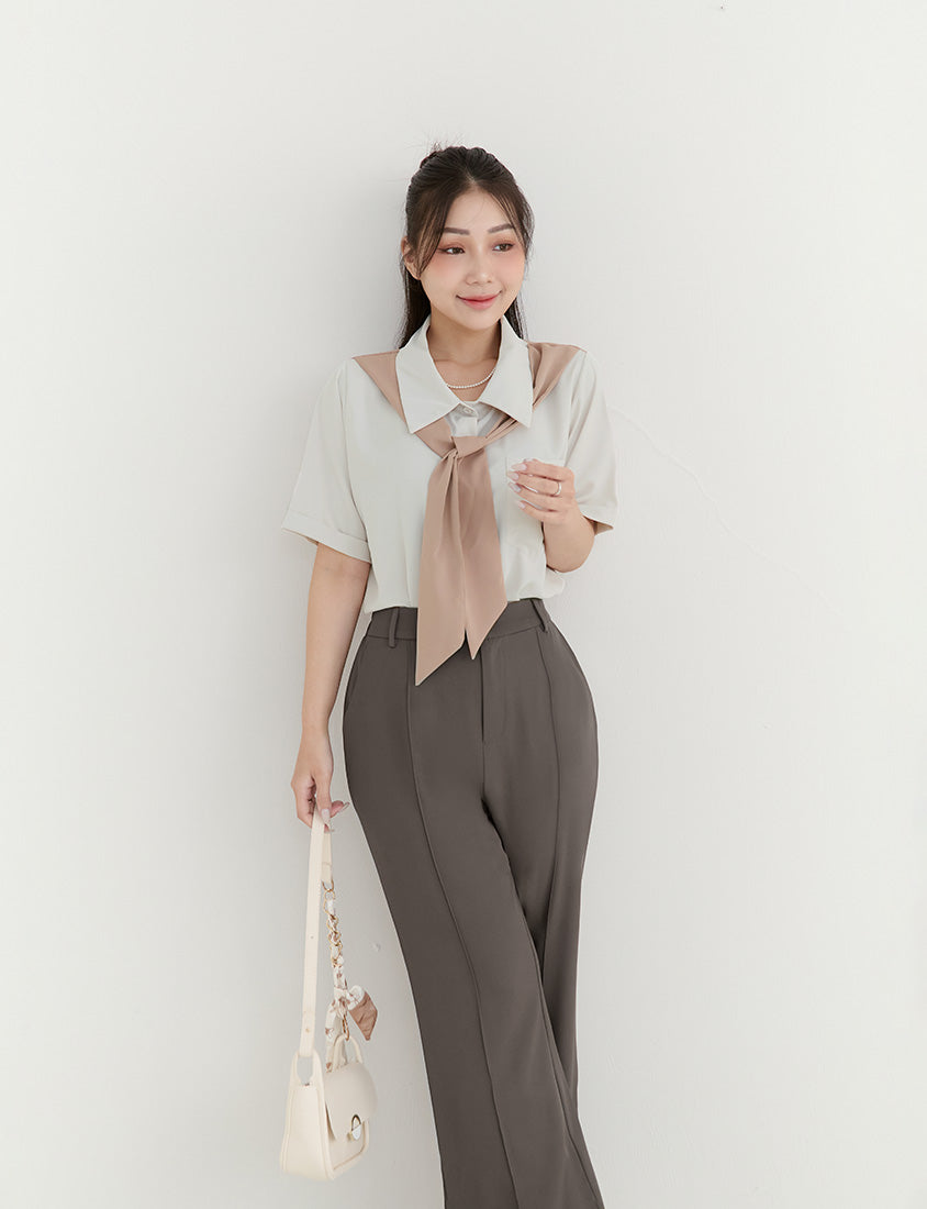 MISS. Morandi Faux Two Piece Plus Size Shirt (With Shawl)