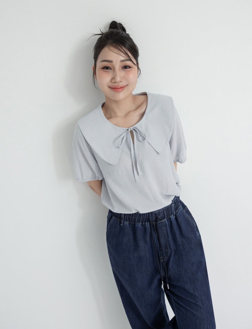 Cute Doll Collar Plaid Plus Size Shirt