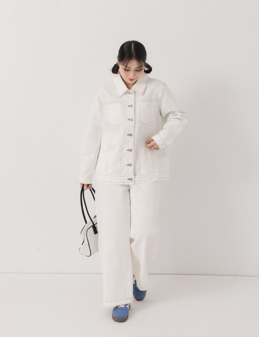 Relaxed Twill Colorblock Plus Size Topstitched Jacket (Unisex)