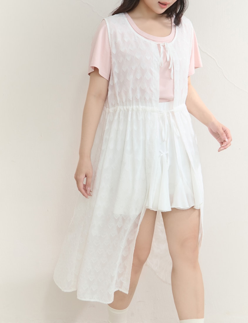 All-Over Heart Jacquard Plus Size Long Camisole Vest