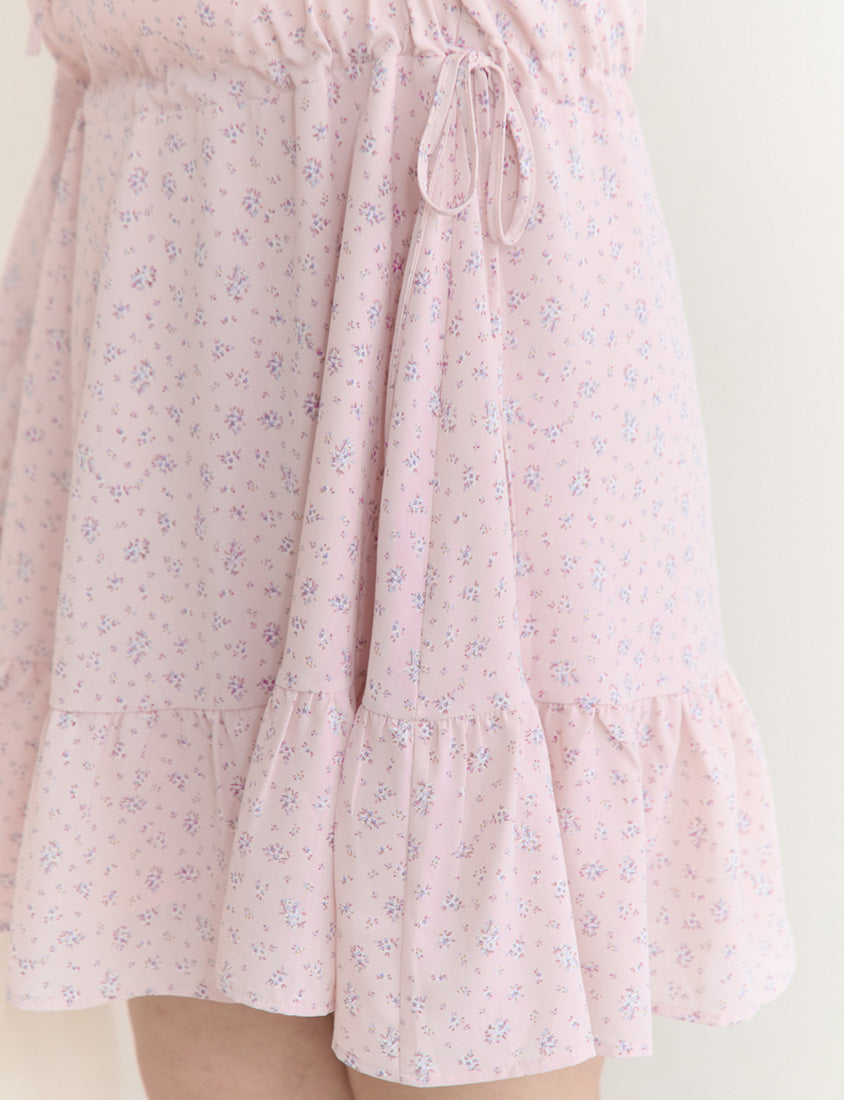 Early Spring Floral Tie-Front Long Sleeve Plus Size Mini Dress