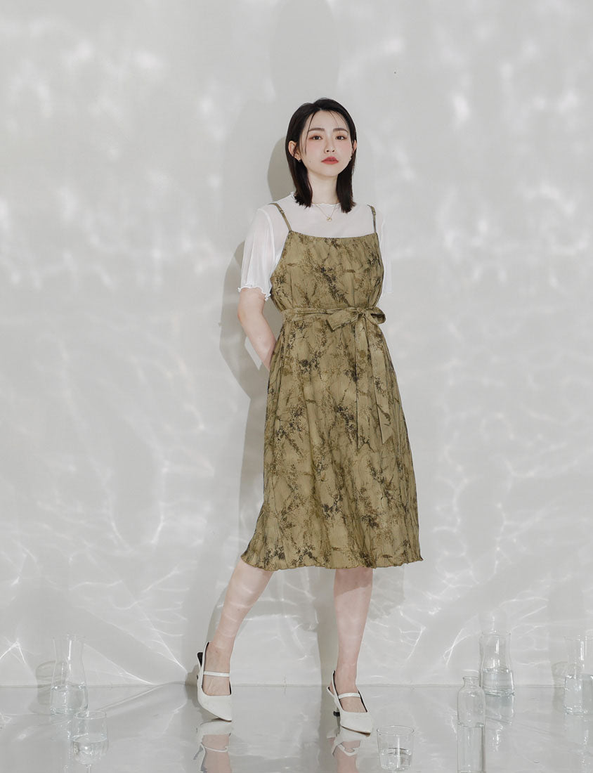 MISS. Wavy Textured Adjustable Strap Plus Size Dress (with Belt)