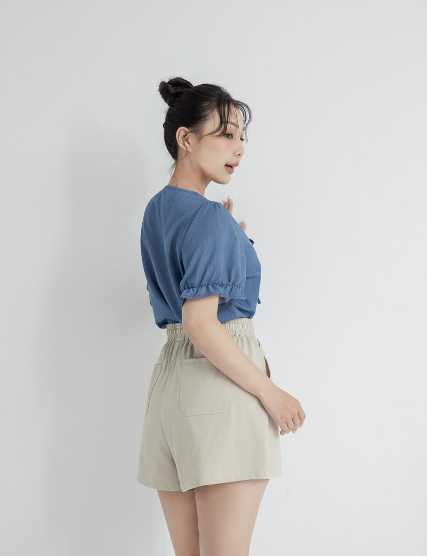 Cooling Tencel Silky Denim-Like Puff Sleeve Plus Size Shirt