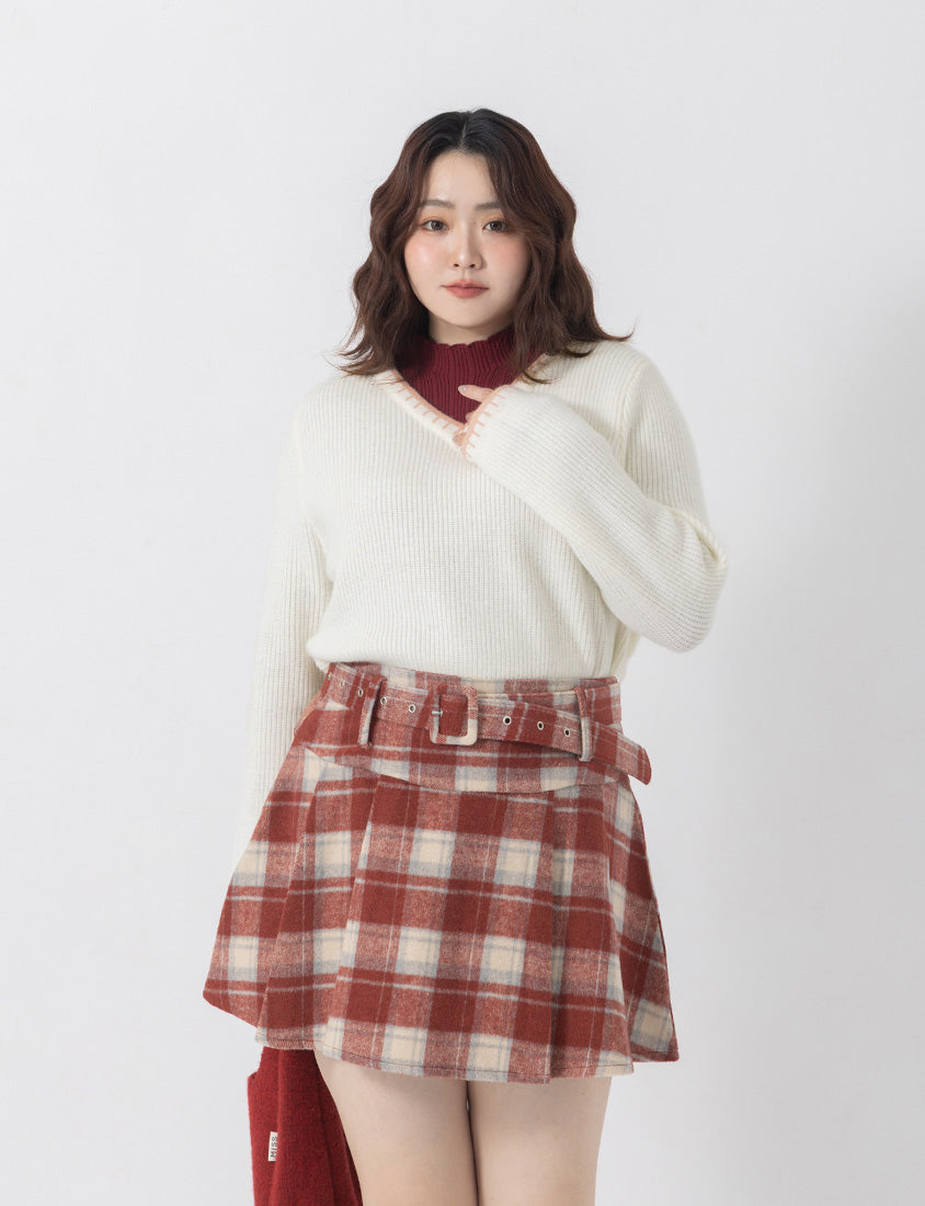 Contrast Trim Multi-Color Plus Size V-Neck Knit Top