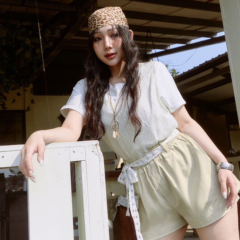 Layered Cutout Vest Two-Piece Plus Size Set