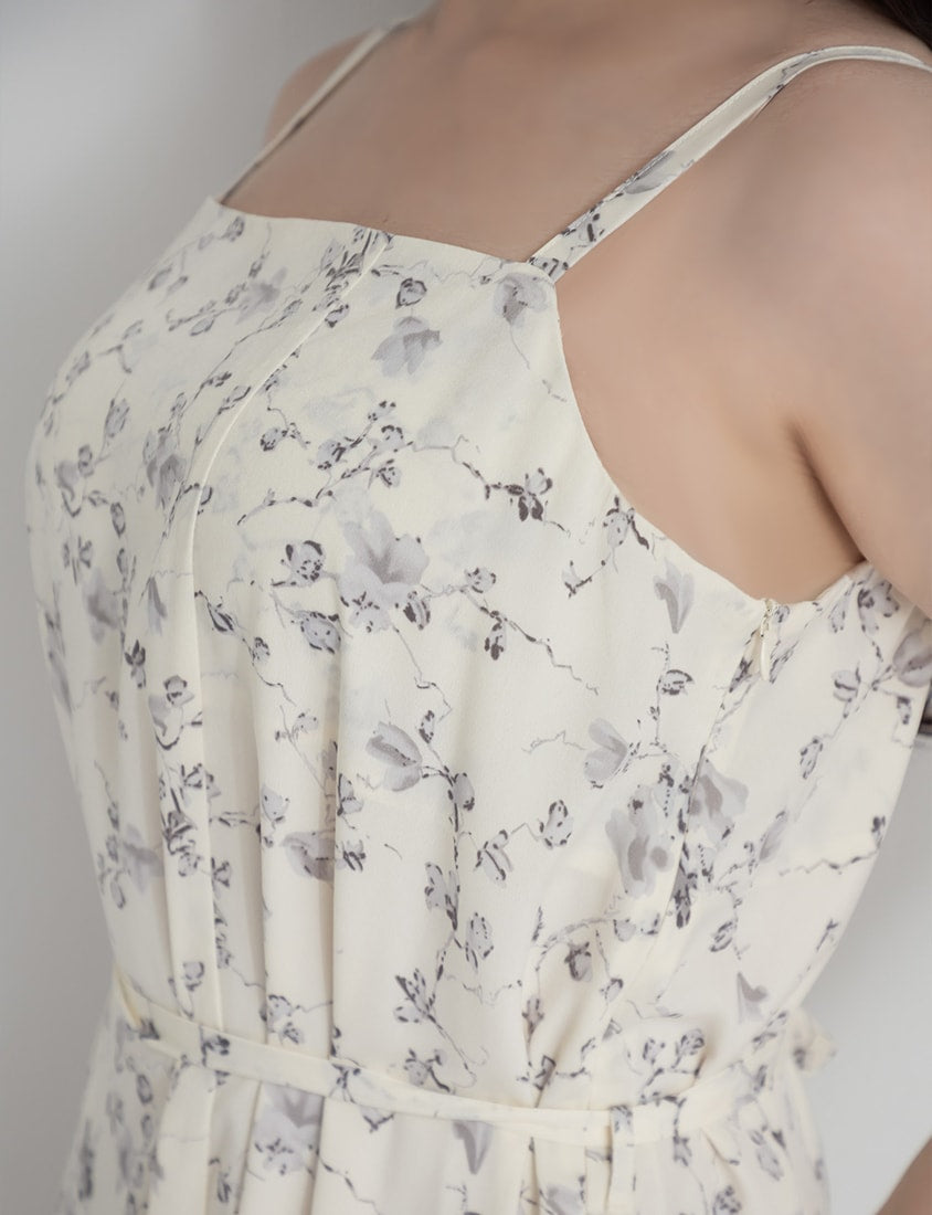 Elegant Floral Cami Strap Plus Size Maxi Dress (With Belt)