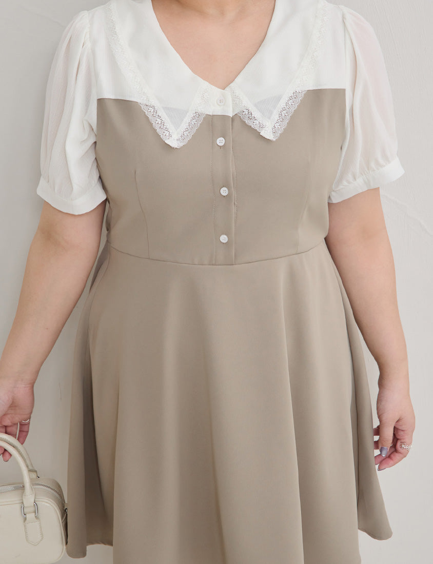 Faux Two Piece Lace Collar Plus Size Mini Dress