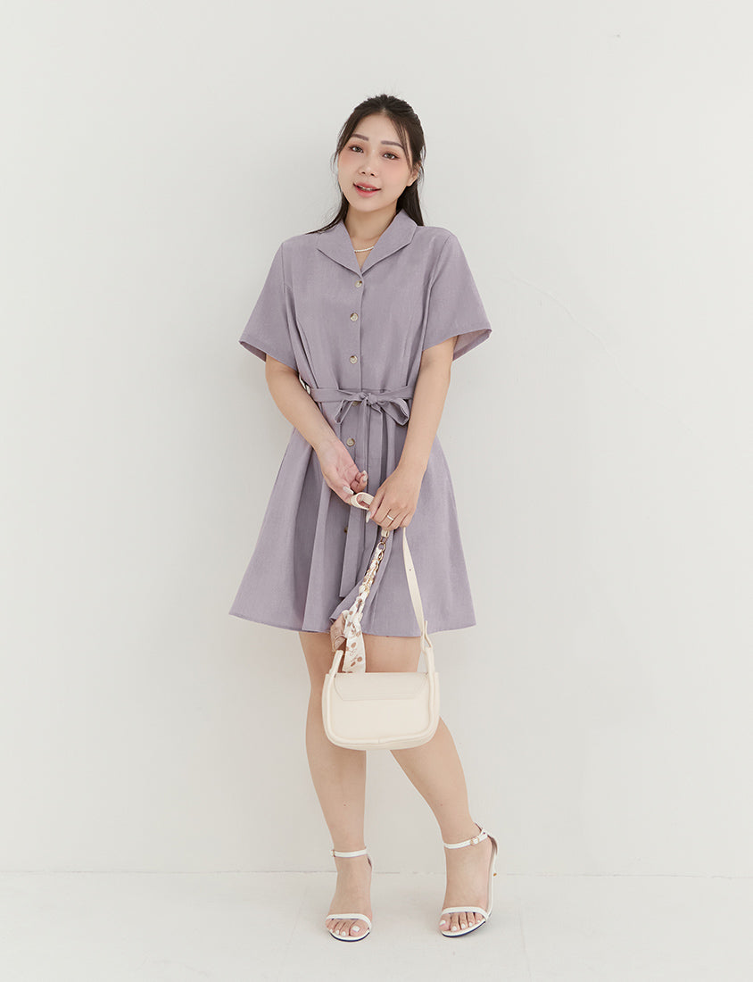 MISS. Twill Chiffon Collar Plus Size Mini Dress (With Belt)