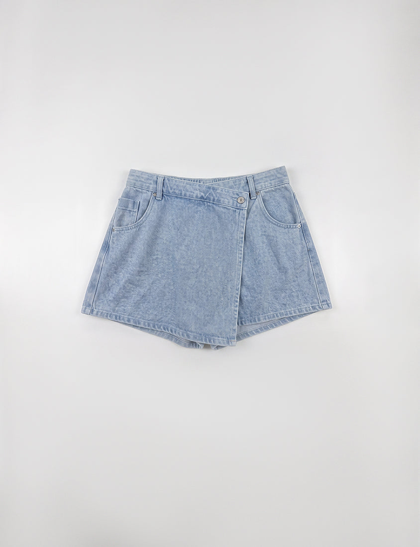 Slim Fit A-Line Wrap Plus Size Denim Skort