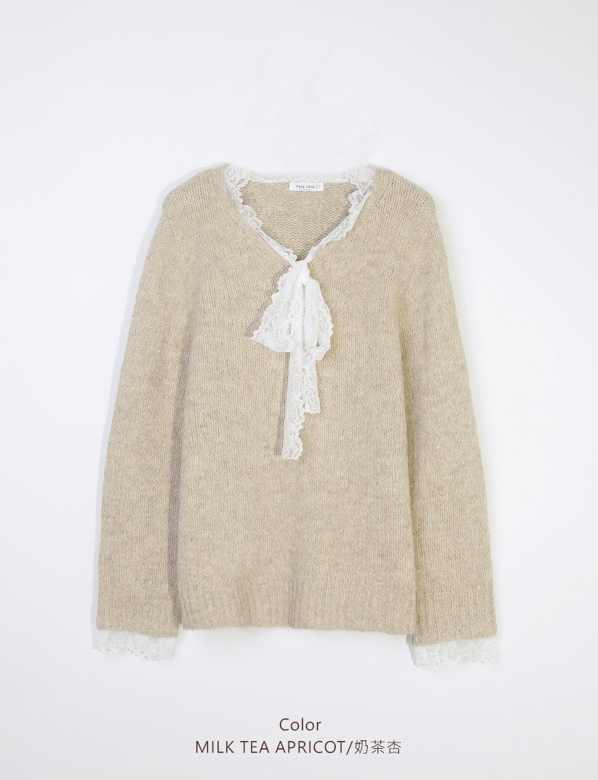 MISS. Lace Tie Longline Plus Size Knit Top