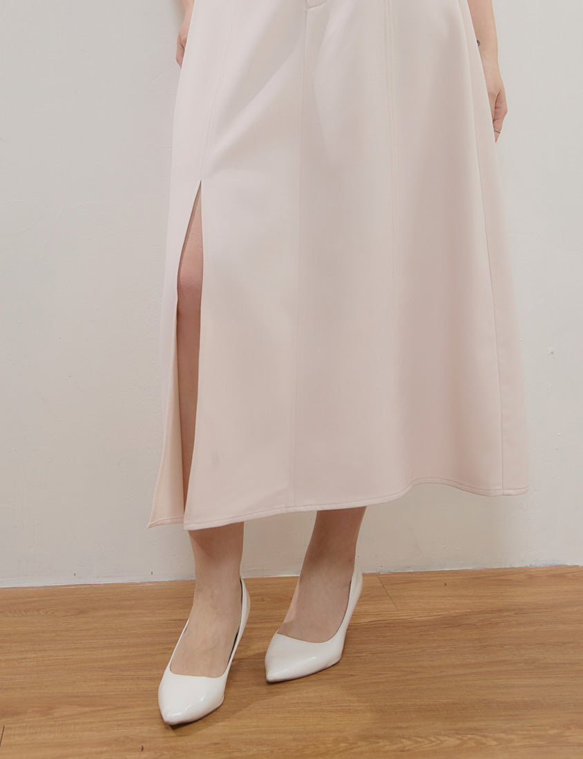 MISS. Silky Cool V-Waist Slit Tailored Plus Size Maxi Skirt