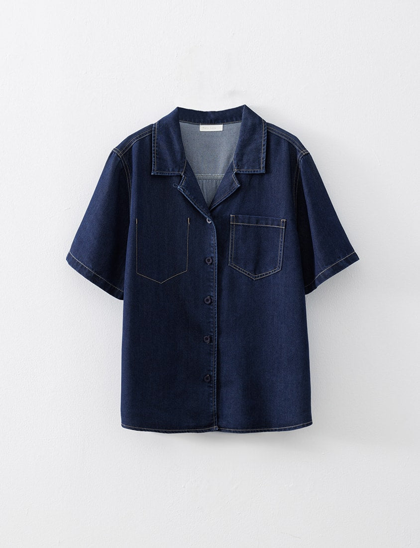 Lyocell Cooling 2-Way Denim Plus Size Shirt