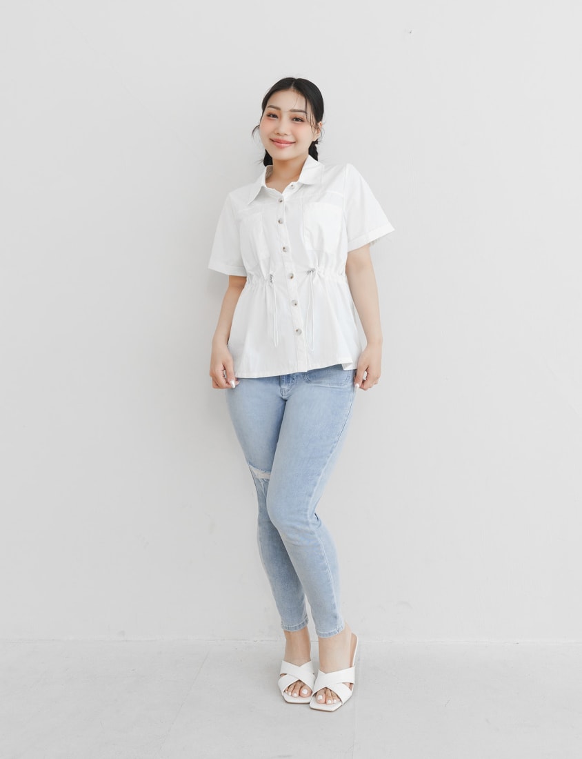 Cooling Tech Corset Waist Plus Size Distressed Jeans