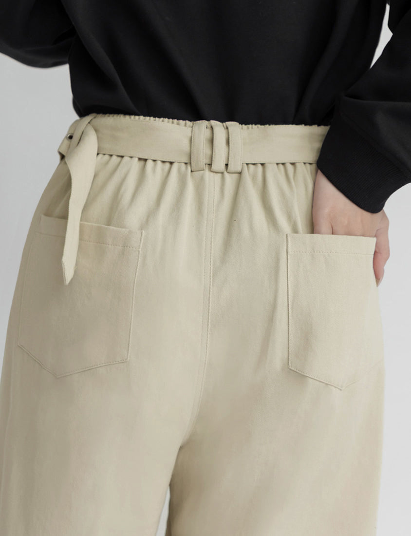 Versatile Twill Back Elastic Plus Size Straight Leg Pants (With Belt)
