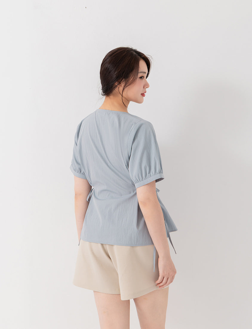 V-Neck Button Front Tie Waist Plus Size Top
