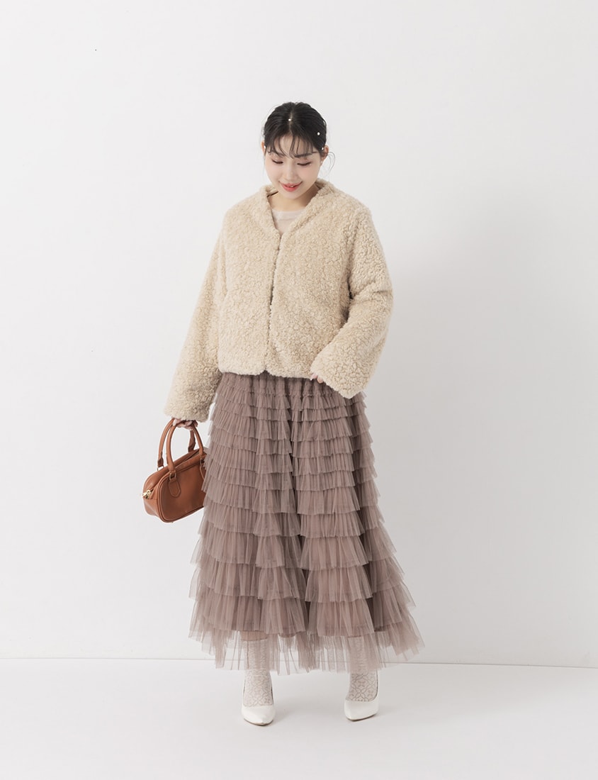 MISS. Japanese Style V-Neck Curly Knit Plus Size Cropped Jacket