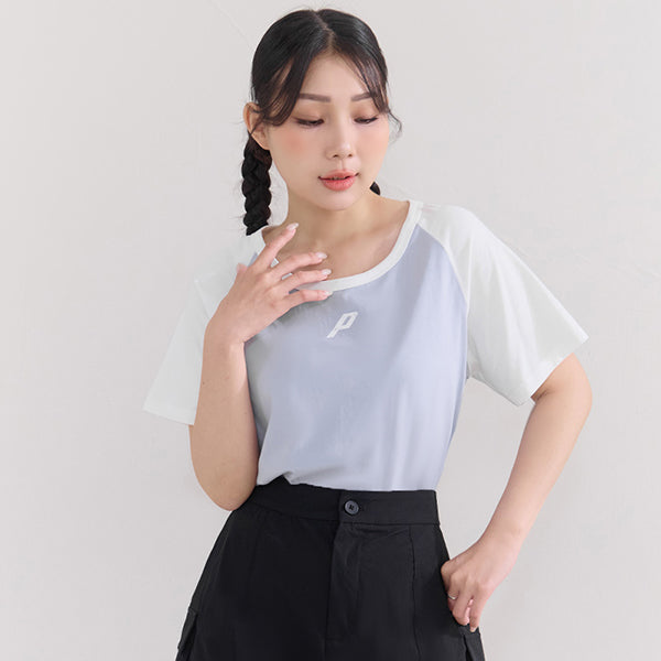 Casual Raglan Contrast Sleeve Plus Size Tee