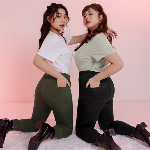 Tummy-Flattering Plus Size Slimming Pants (Single Button)