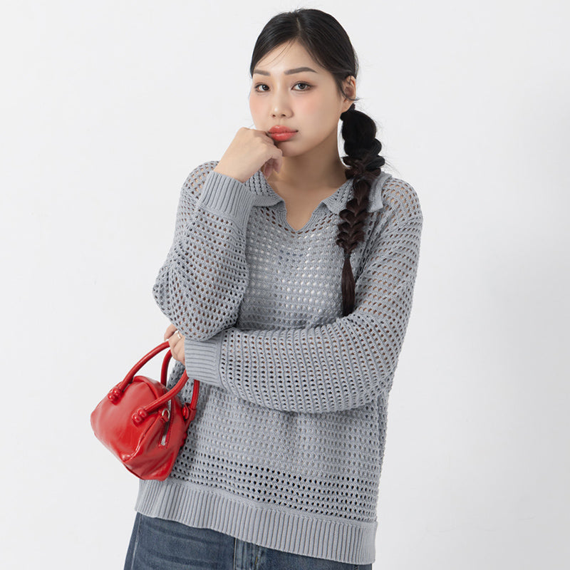 Anti-Pilling Cutout Hollow Collar Plus Size Knit Top