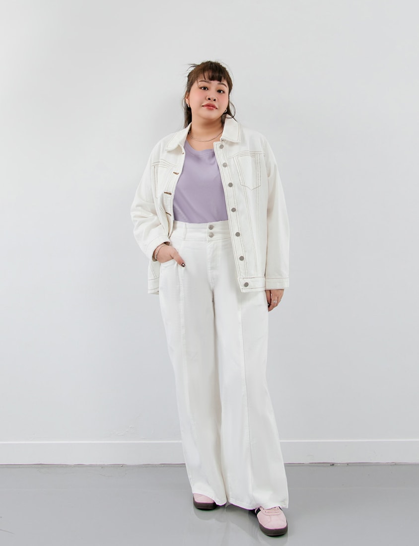 Apple-Shaped Friendly! Perfect Fit Twill Cotton Plus Size Wide Pants