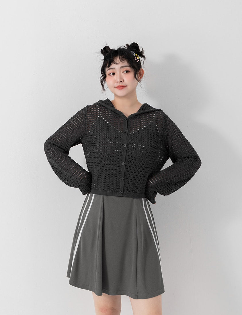 Ice Silk Button-Up Hooded Plus Size Knit Cardigan