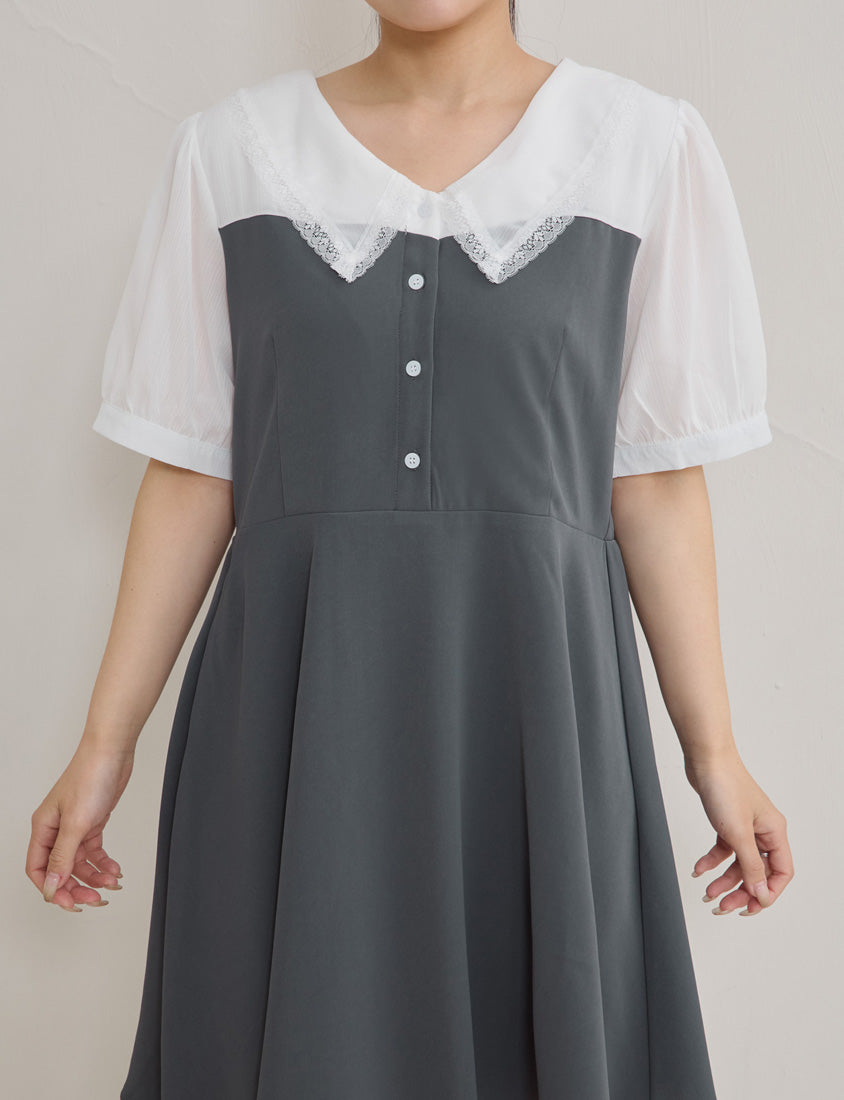Faux Two Piece Lace Collar Plus Size Mini Dress