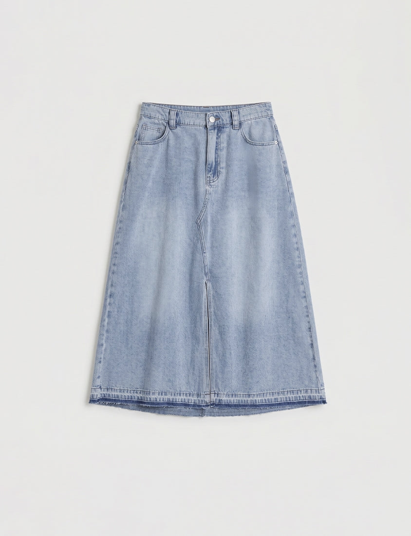 Cooling Tencel Denim Slit Plus Size Maxi Skirt