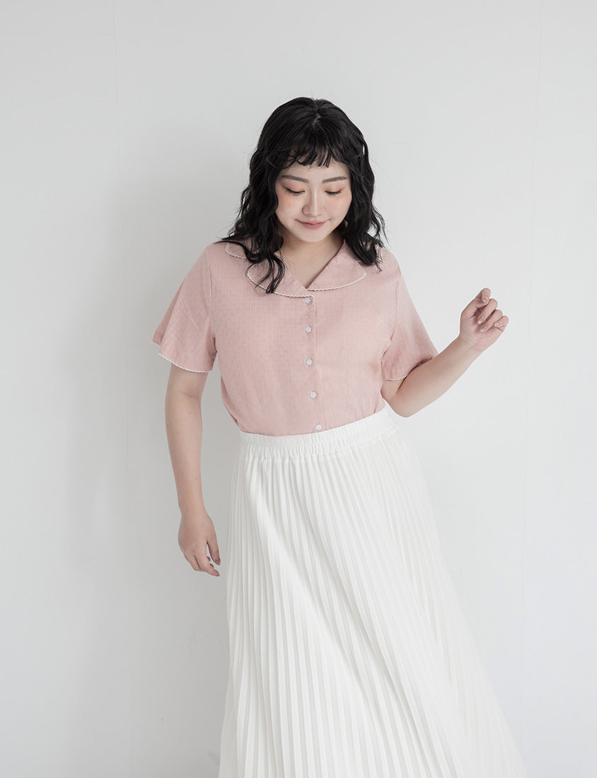 Cute Jacquard Contrast Cuban Collar Plus Size Shirt