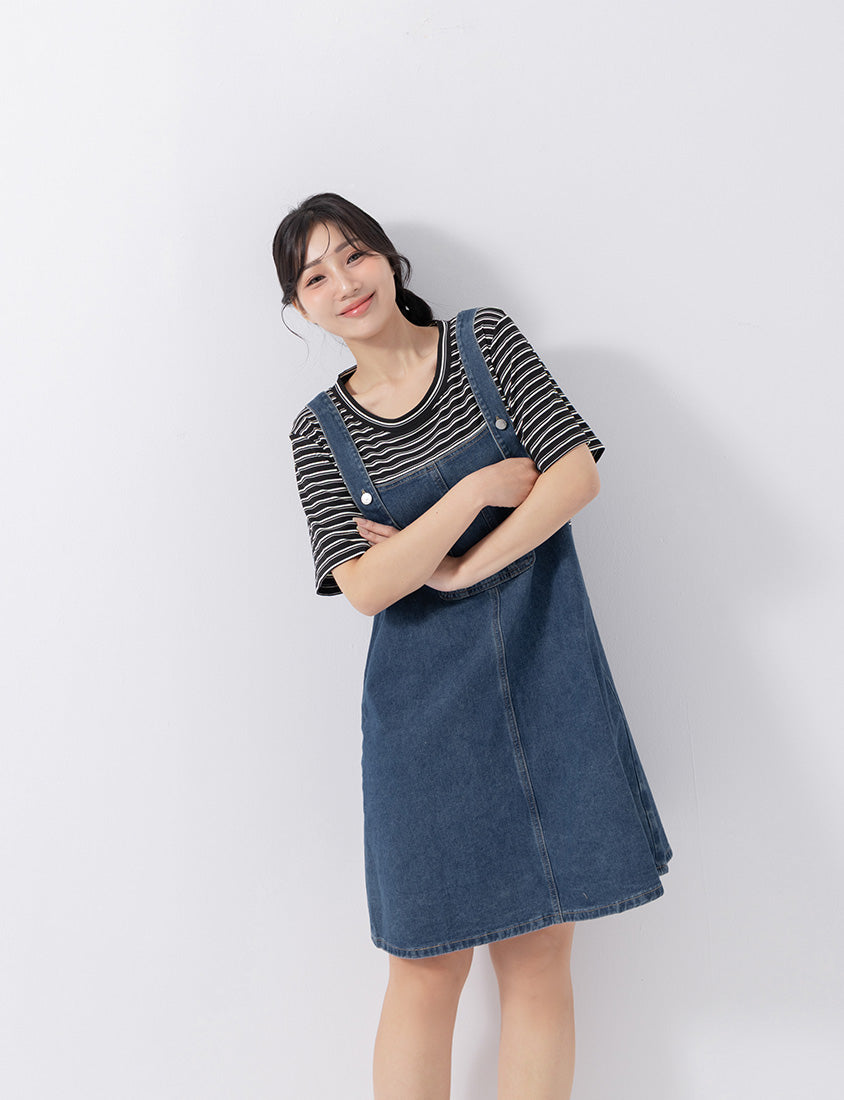 Stripe Faux Two Piece Denim Cami Plus Size Dress