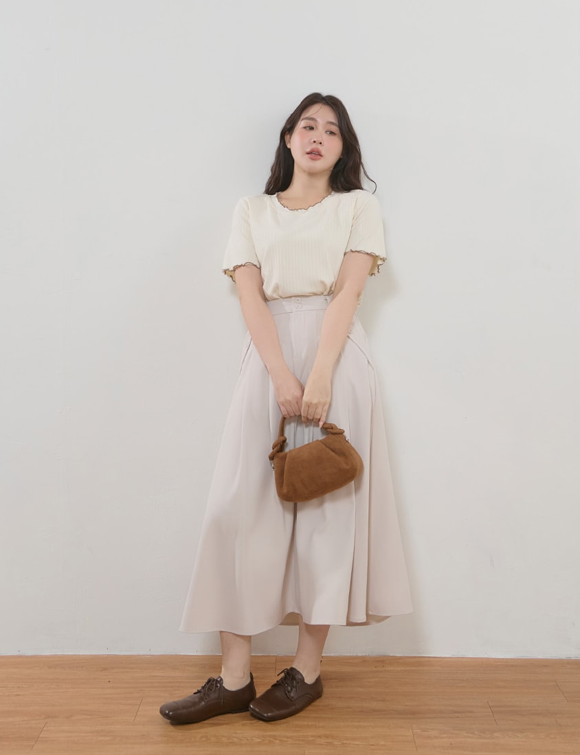 Cute Ruffle Trim Ribbed Plus Size Top