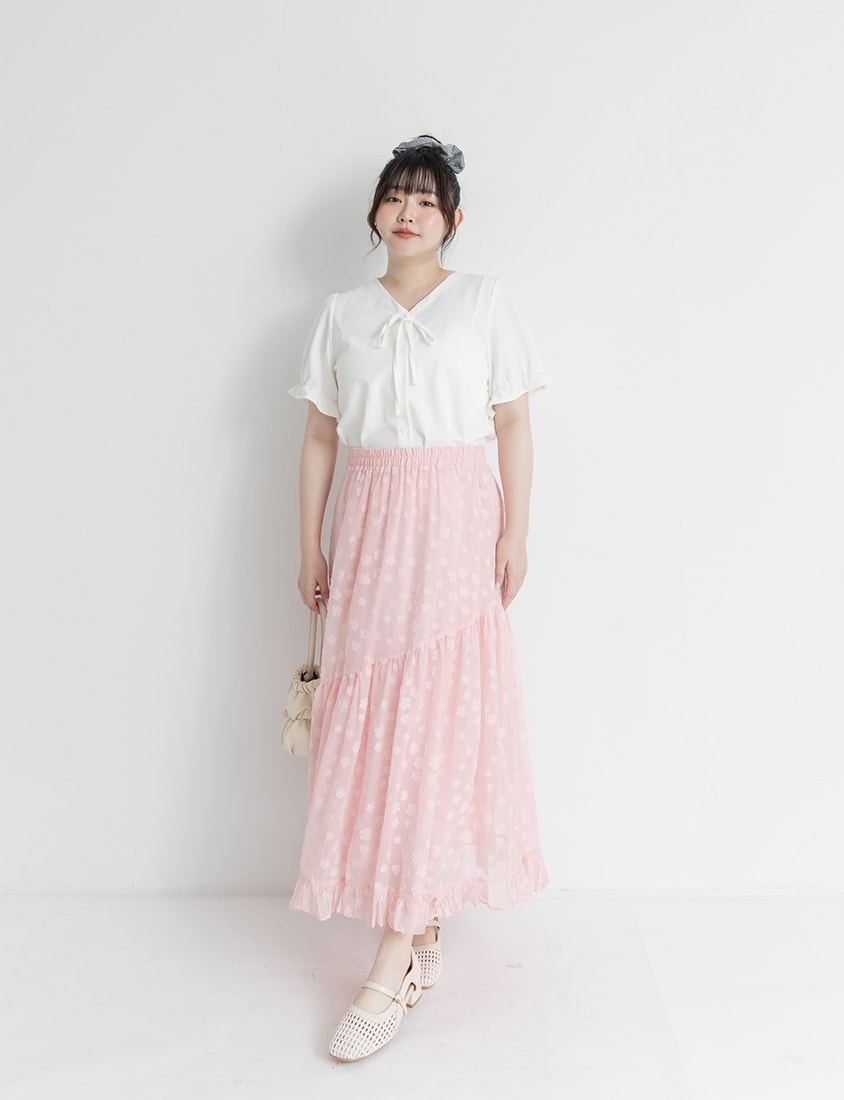 Japanese Floral Jacquard Tiered Plus Size Maxi Skirt