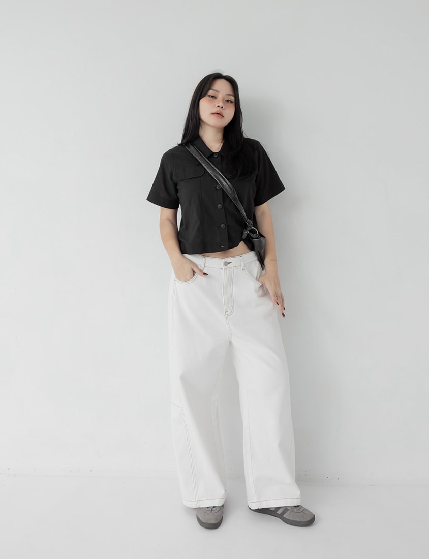 Spring Cotton Linen Stitch Plus Size Short Sleeve Shirt