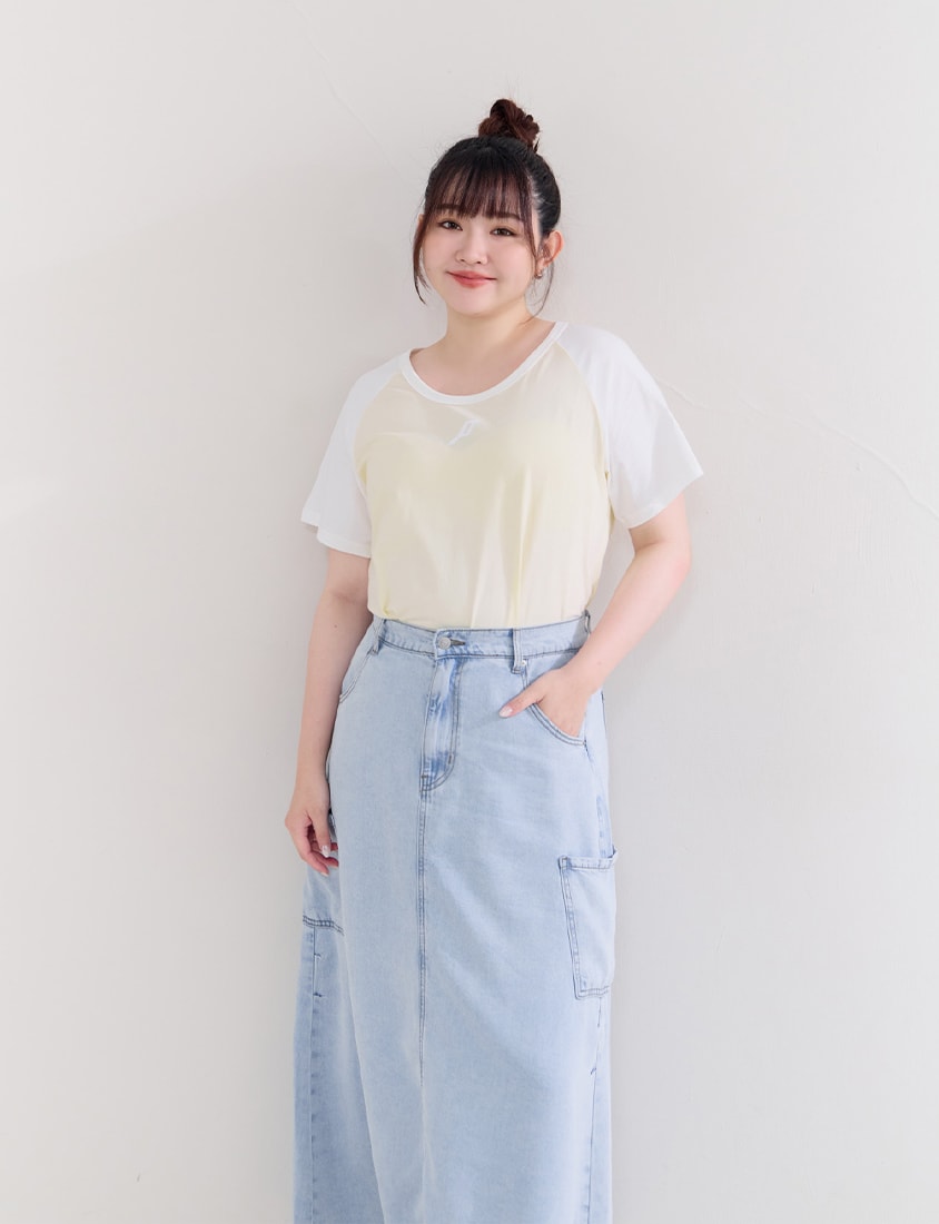 Casual Raglan Contrast Sleeve Plus Size Tee