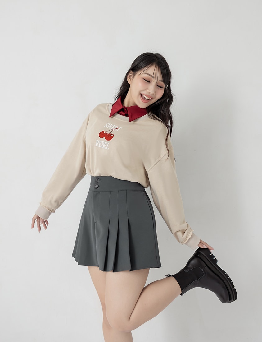 Cute Cherry Raw-Edge Oversized Sweatshirt