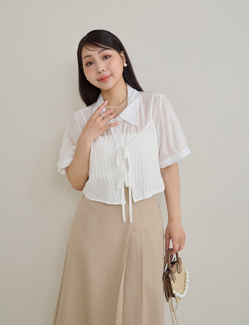 MISS. Faux Two Piece Sheer Plus Size Shirt